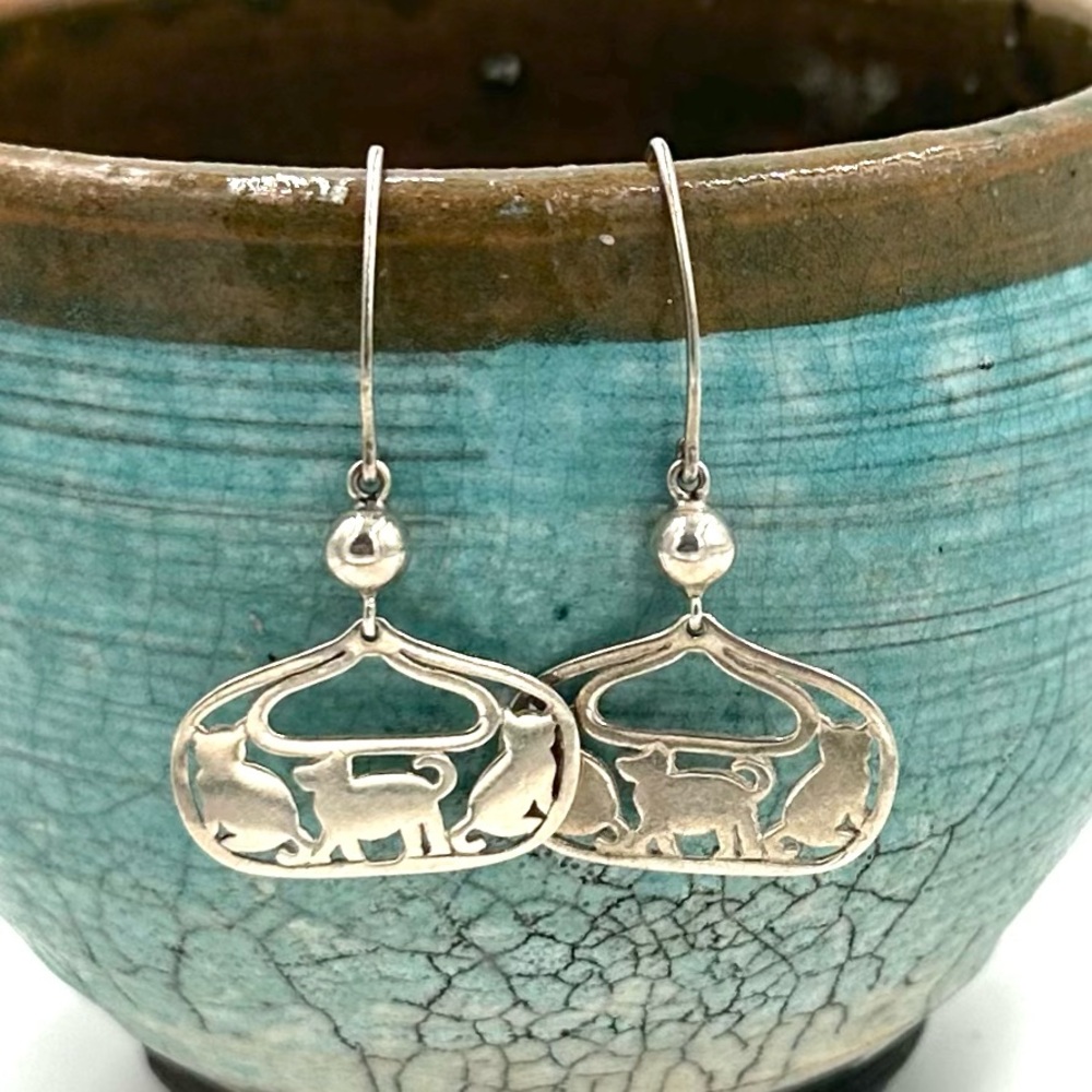 Silpada Sterling Silver Cat & Dog Earrings Retired W2050
